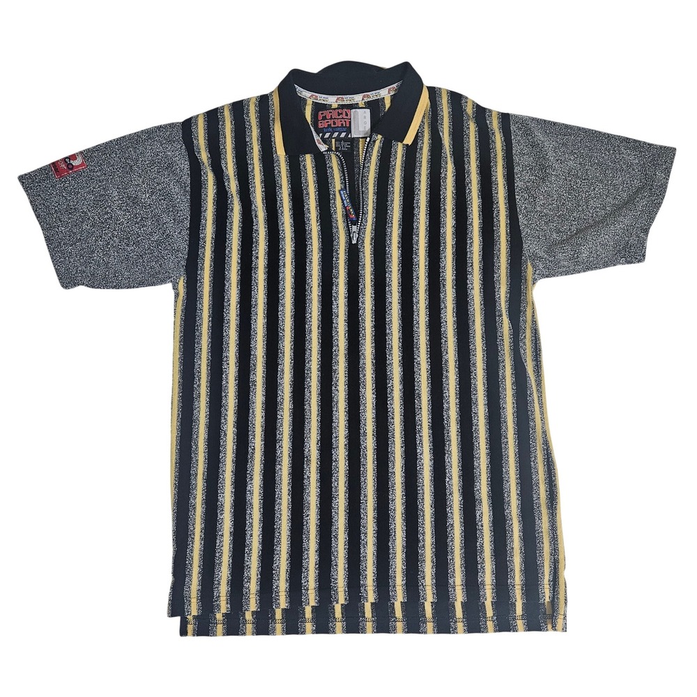 Vintage Paco Sport Tek Wear Striped Quarter Zip Polo Shirt Mens Large 90s Retro